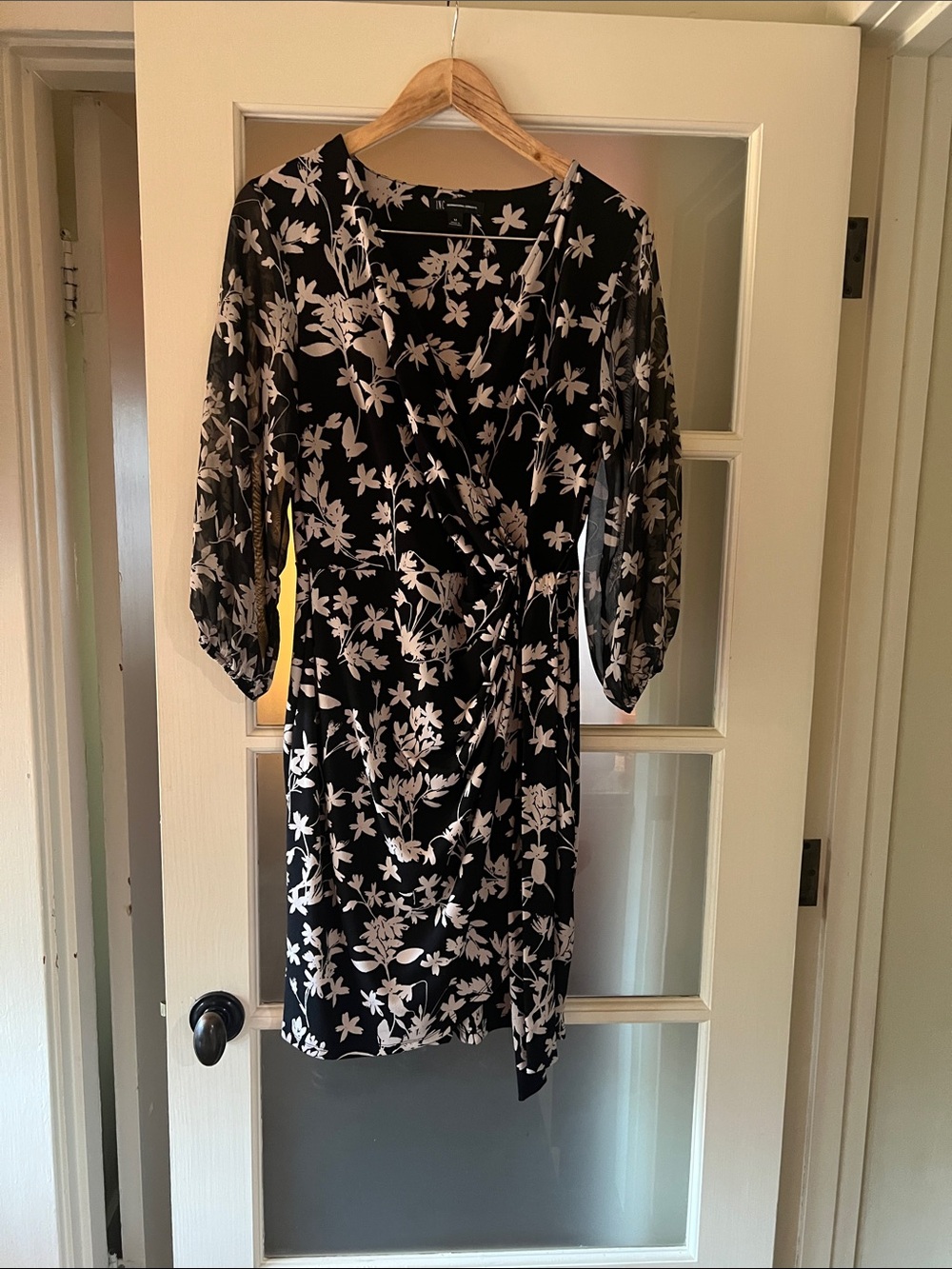 INC International Concepts Black Midi Dress with White Floral Print